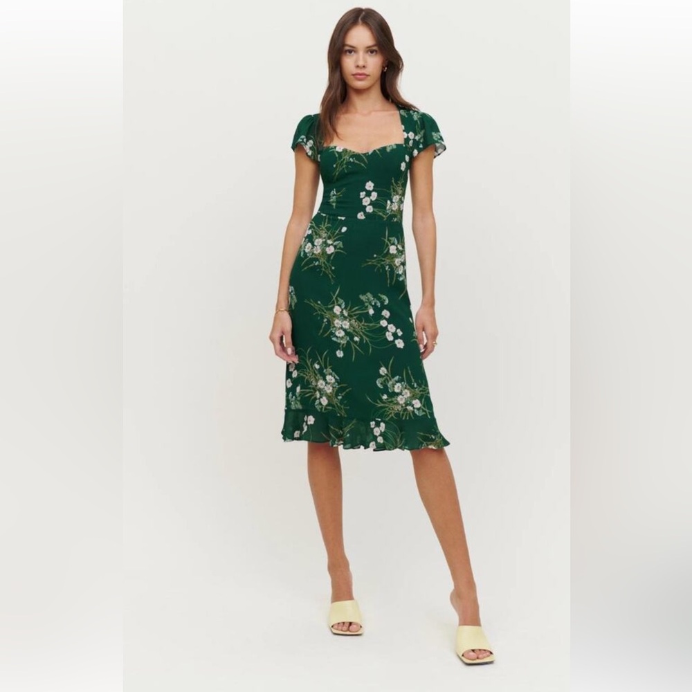 Reformation Rosi Midi Green Floral Dress in Buena (6)